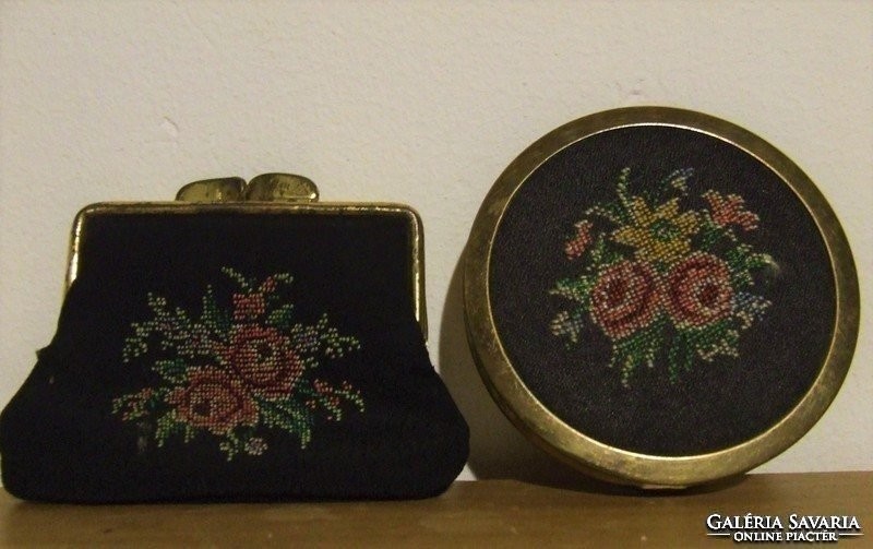 Old goblein wallet and mirrored powder holder
