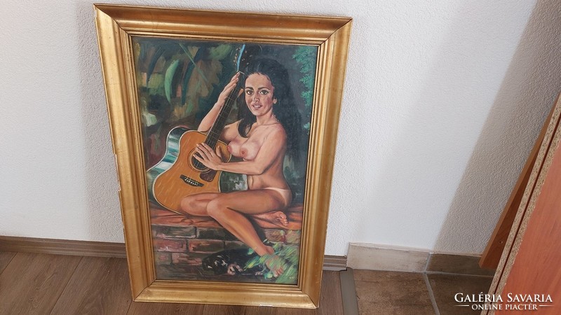 (K) beautiful signed nude painting with frame 50x75 cm