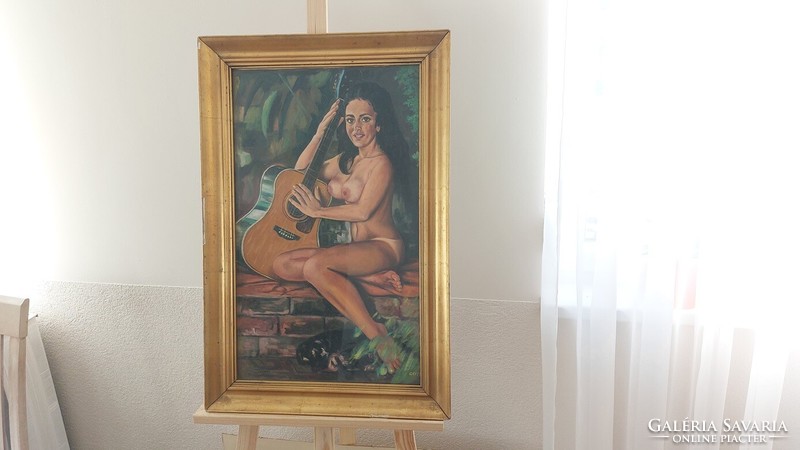 (K) beautiful signed nude painting with frame 50x75 cm