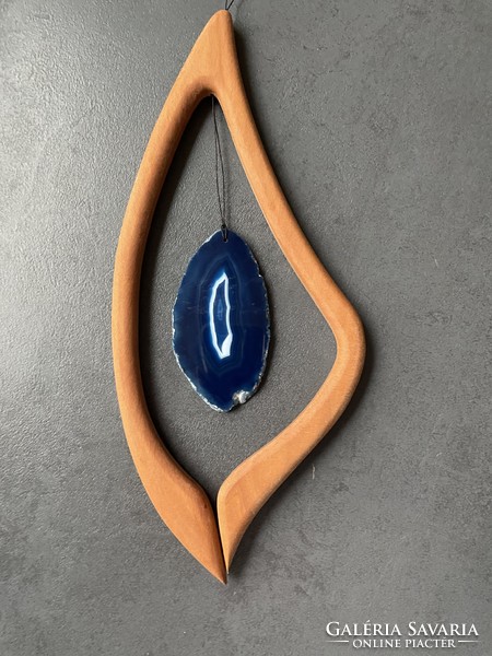 Beautiful blue translucent natural agate hanging ornament with delicate inner design