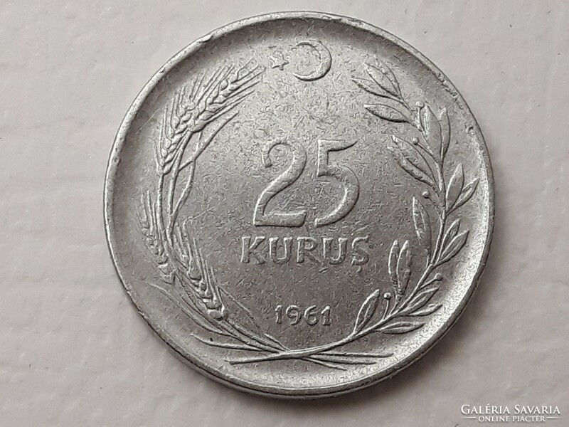 Turkey 25 kurus 1961 coin - Turkish 25 kurus 1961 foreign coin