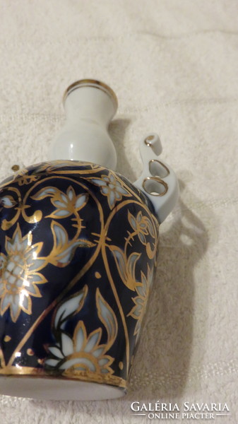 Hollóházi kék-arany barokk mini váza 13 cm.