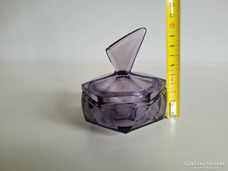 Old purple glass bonbonier art deco jewelry box with lid