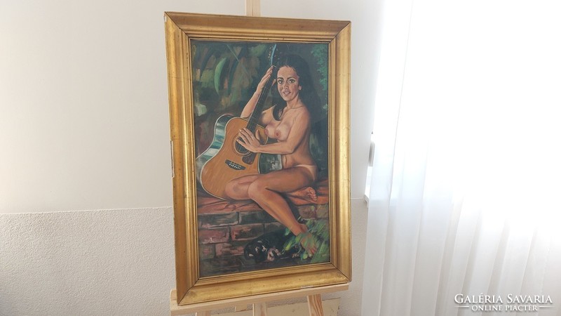 (K) beautiful signed nude painting with frame 50x75 cm