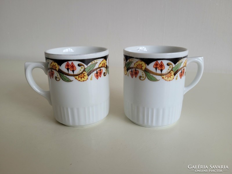 Régi Zsolnay porcelán bögre virág mintás teás csésze 2 db