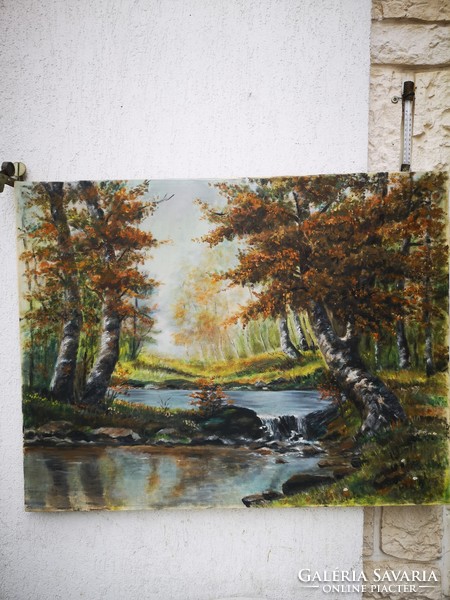 Antique painting autumn landscape landscape. Oil on canvas, large size 70 x 90 cm