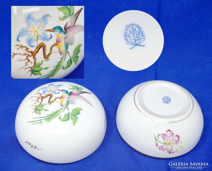 Különleges herendi paradicsommadaras (?), kolibris (?) porcelán bonbonier