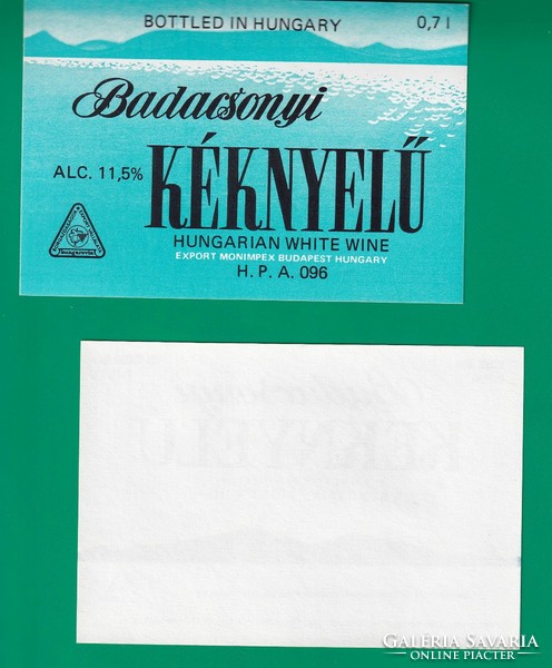 Badacsonyi Kéknyelű – borcímke – 2 db – különböző – kék és fehér – használatlanok