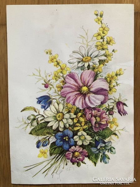 Aranyos virágos képeslap - Zsigray Ágnes grafika