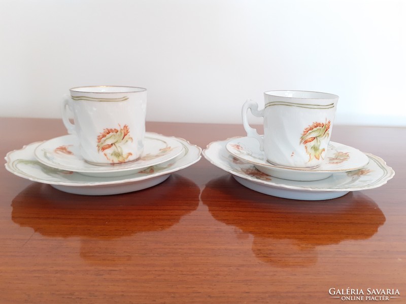 Antik porcelán kávés csésze tányér reggeliző készlet 6 db