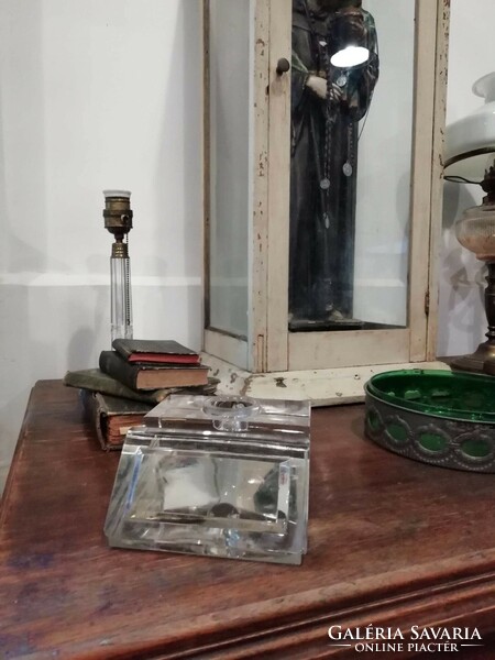 Tintatartó, kalamáris nagy méretű, tömör üveg, 20. század első fele, szép csiszolt darab