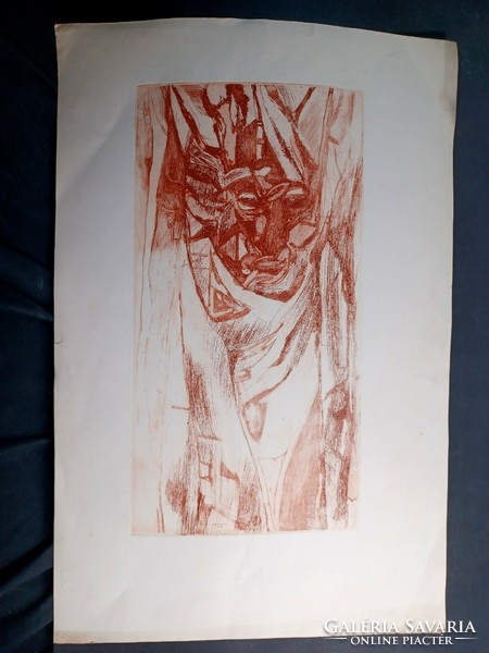 Abstract face - red etching (full size 55x36 cm, the work itself 40x21 cm)