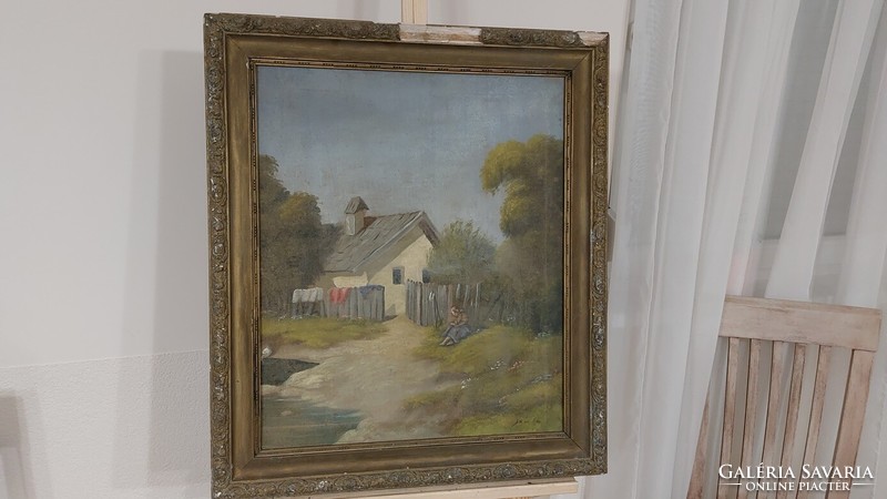 (K) Szüle szignós tanya, tájkép festmény 62x72 cm kerettel.