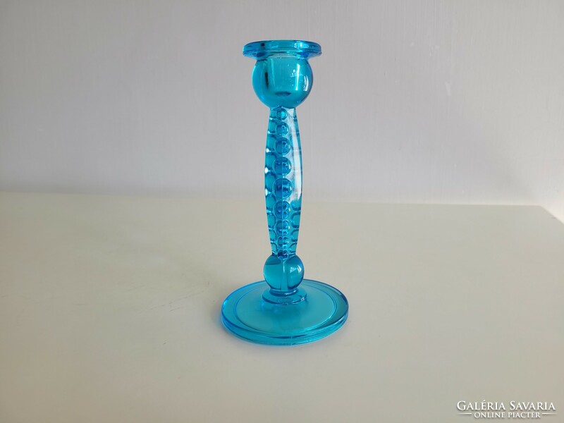 Régi kék üveg gyertyatartó gyöngyös üvegdísz