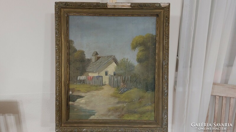 (K) süle sign farm, landscape painting with frame 62x72 cm.