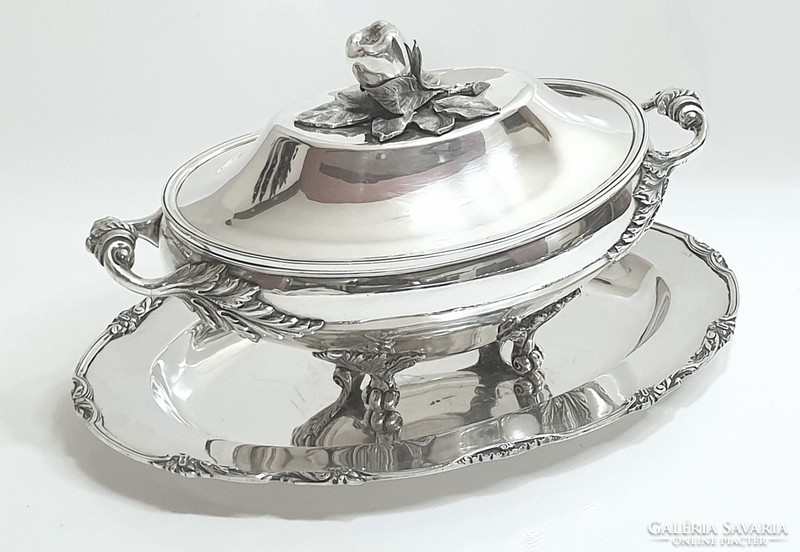 Silver (916/833) soup and garnish bowl with lid, serving tray (2370 g)