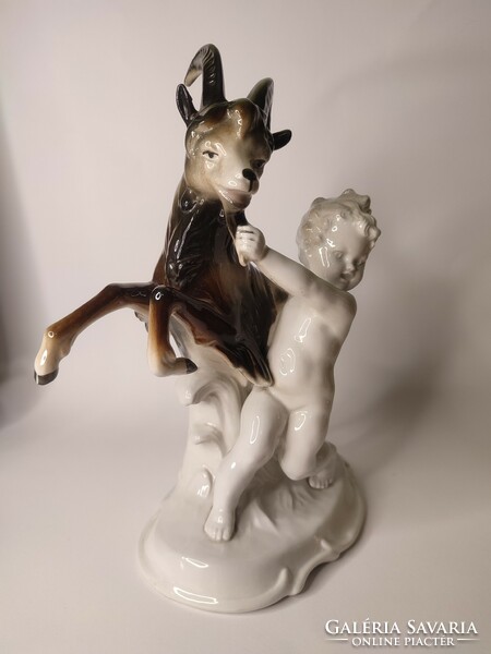 Wallendorf goat with boy porcelain figure