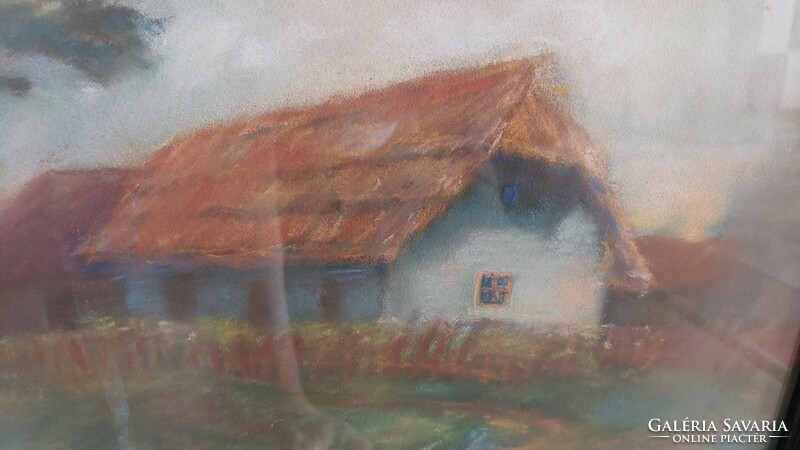 (K) steles Norbert (Nagybánya) pastel landscape painting with farm 56x74 cm with frame.