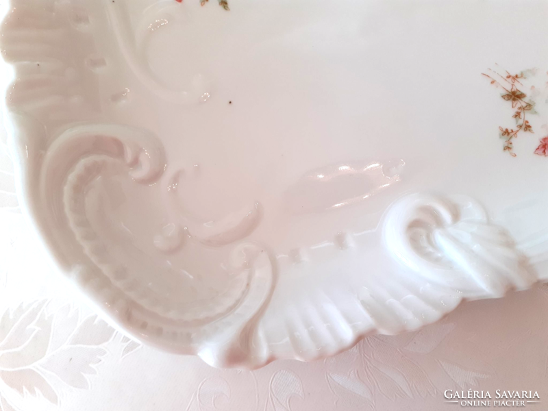 Antik nagy méretű 43 cm porcelán tálca szecessziós régi virágos kínáló tál