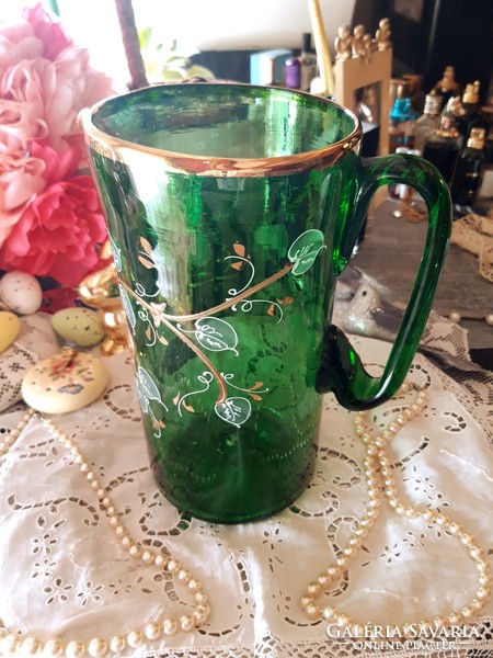 A special Art Nouveau hand-painted broken glass jug