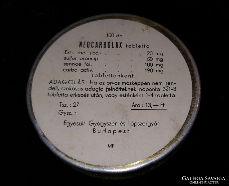 Retro gyógyszeres doboz fémdoboz doboz NEOCARBOLAX