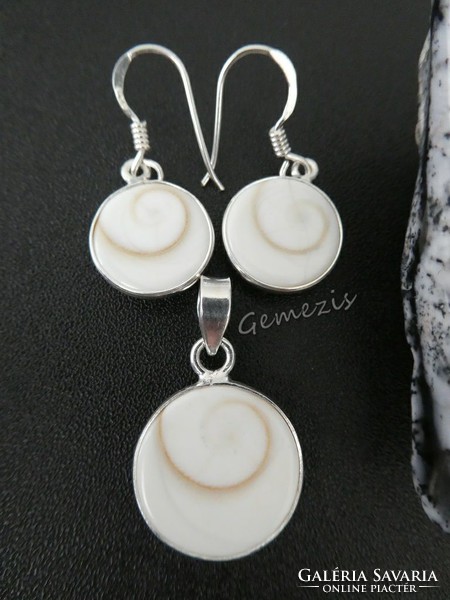 Genuine Siva Eye Shells 925 Sterling Silver Jewelry Set