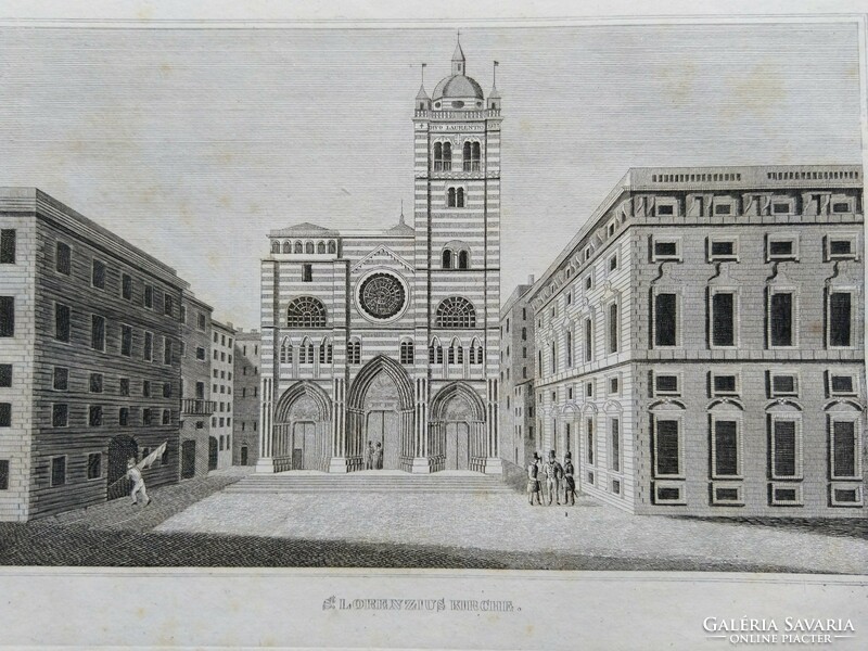 Genova St.Lorenzo templom. Eredeti acelmetszet ca.1835