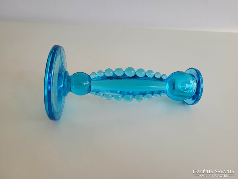 Régi kék üveg gyertyatartó gyöngyös üvegdísz