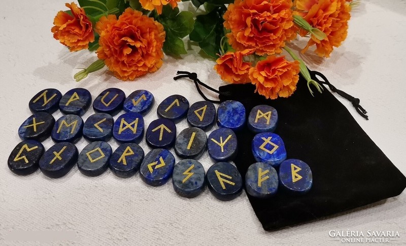 25 pcs real lapis lazuli runestone for divination in elegant bag, topaaa
