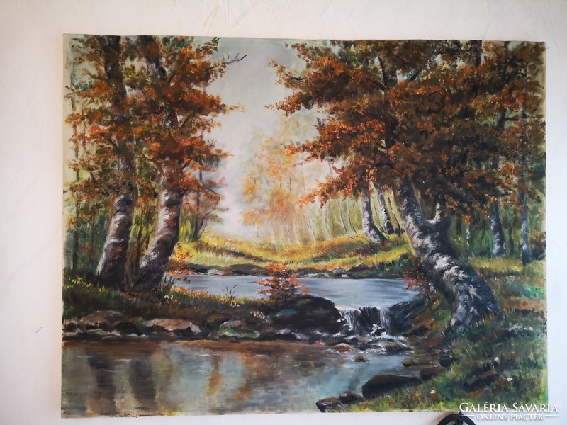 Antik festmény őszi tájkép tájkép. Olaj vászon nagy méretű 70 x 90 cm