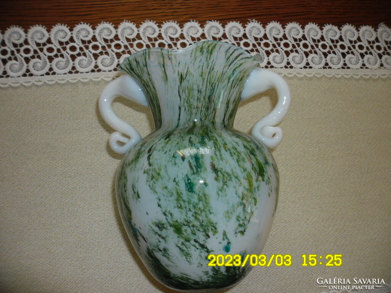 Beautiful, unique design, two-handled, Murano vase