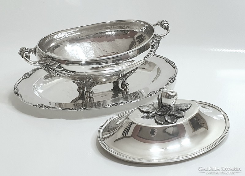 Silver (916/833) soup and garnish bowl with lid, serving tray (2370 g)