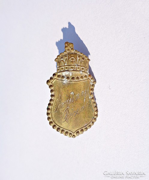 Old crowned coat of arms flag pin with name
