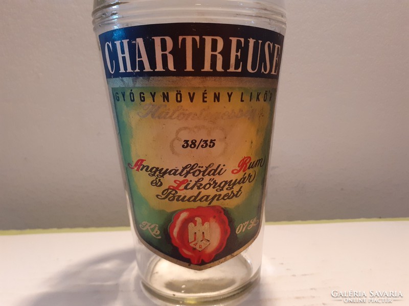 Old label chartreuse herbal liqueur bottle Angelföldi rum and liqueur factory bottle / altvater /