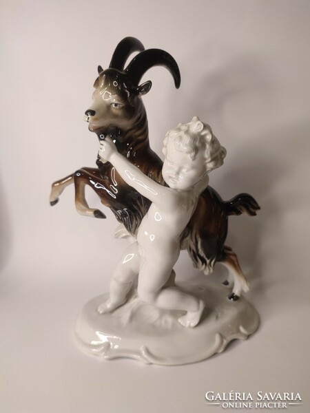 Wallendorf goat with boy porcelain figure