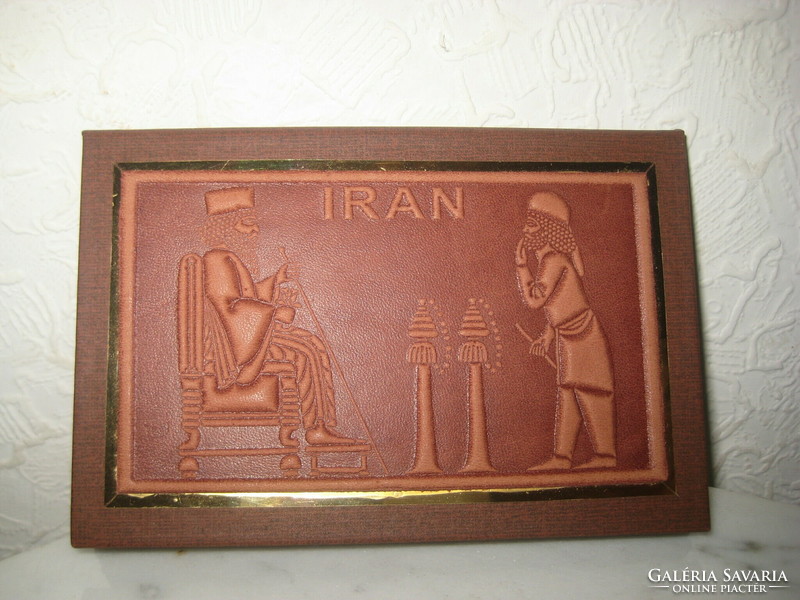 Iranian souvenir, with mirror, leather folder, from the 1960s, 7.7 x 11.6 cm,