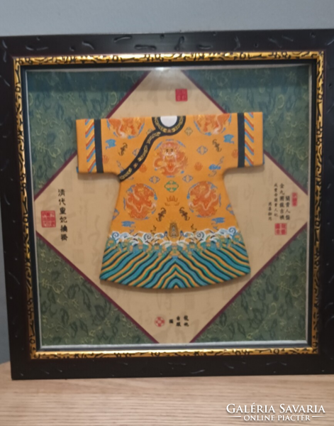 Chinese embroidered qing dynasty imperial robe in frame. Negotiable.