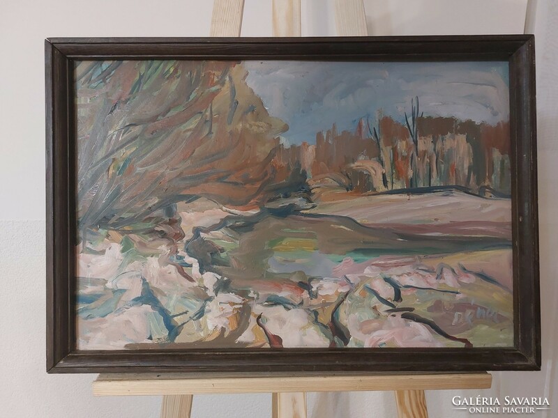(K) signed landscape painting 60x44 cm with frame Sándor Dénes