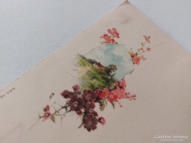 Old postcard 1900 postcard with flowers landscape