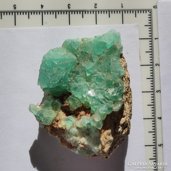 Natural bright green fluorite crystal group. 31 grams