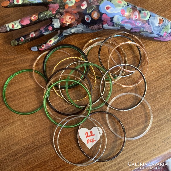 22pcs hippie retro copper metal vinyl colorful bracelets, 22pcs bracelet set from the 70s,
