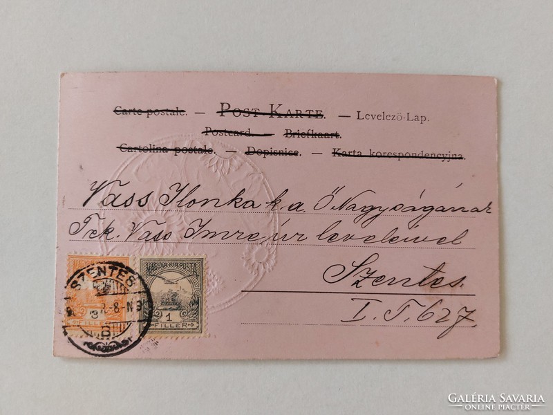 Régi képeslap 1901 dombornyomott levelezőlap napraforgó