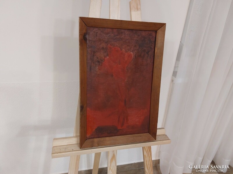 (K) Szignózott absztrakt festmény "négy tulipán" 49x33 cm kerettel
