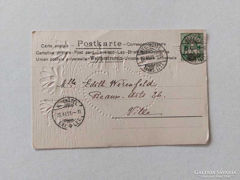 Régi képeslap 1901 dombornyomott levelezőlap tavirózsa