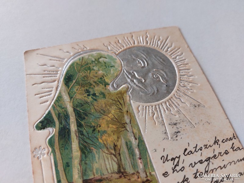 Régi képeslap 1901 dombornyomott levelezőlap hölgy ezüst Nap