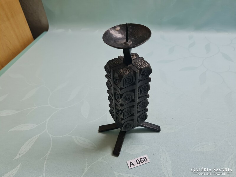 A066 metal candle holder with wooden inlay retro 20 cm
