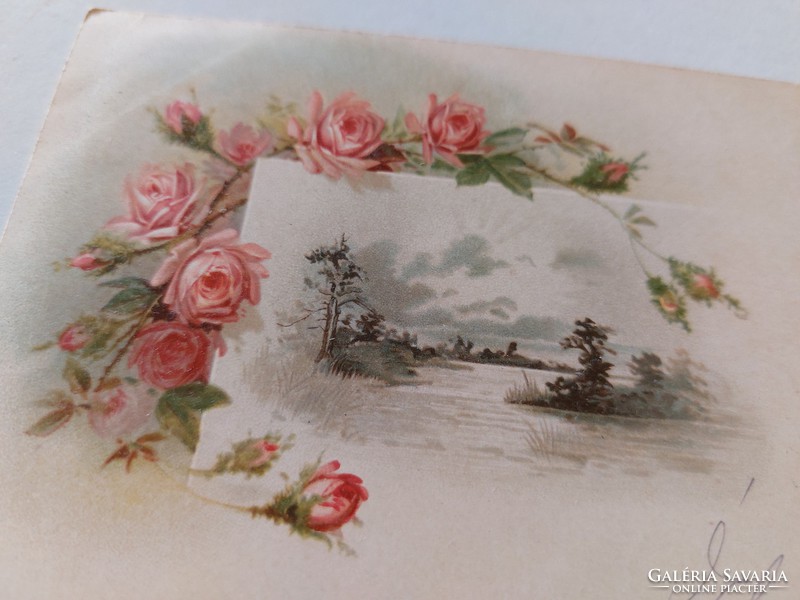 Régi képeslap 1899 levelezőlap rózsa tájkép