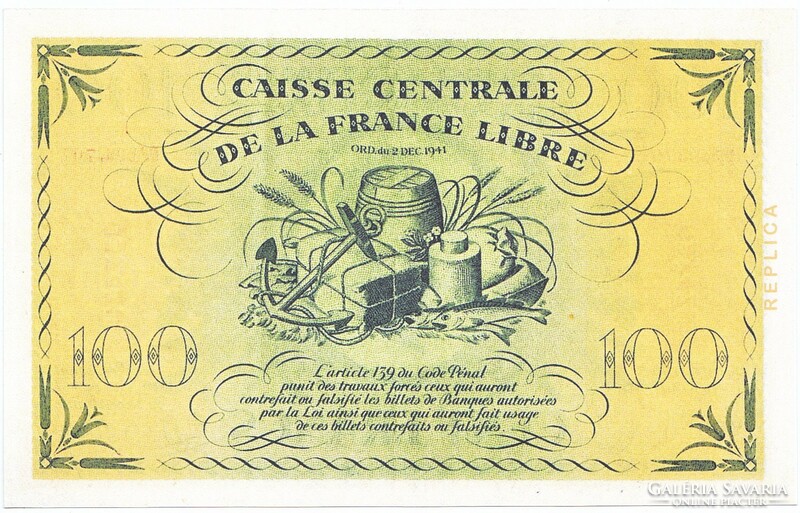 Francia Guyana  100  guyanai frank 1941 REPLIKA