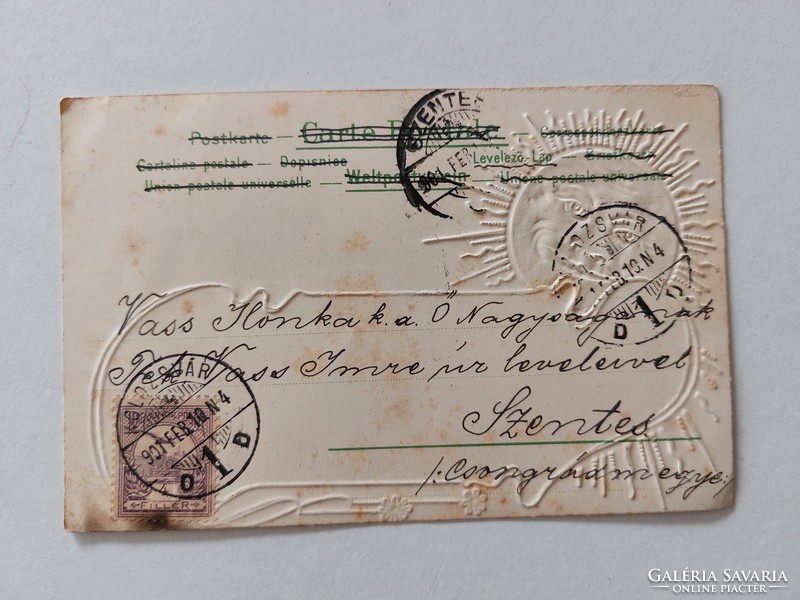 Régi képeslap 1901 dombornyomott levelezőlap hölgy ezüst Nap