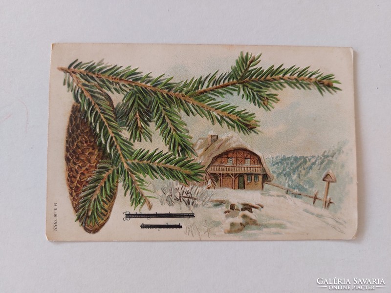 Régi karácsonyi képeslap 1906 dombornyomott levelezőlap toboz fenyőág